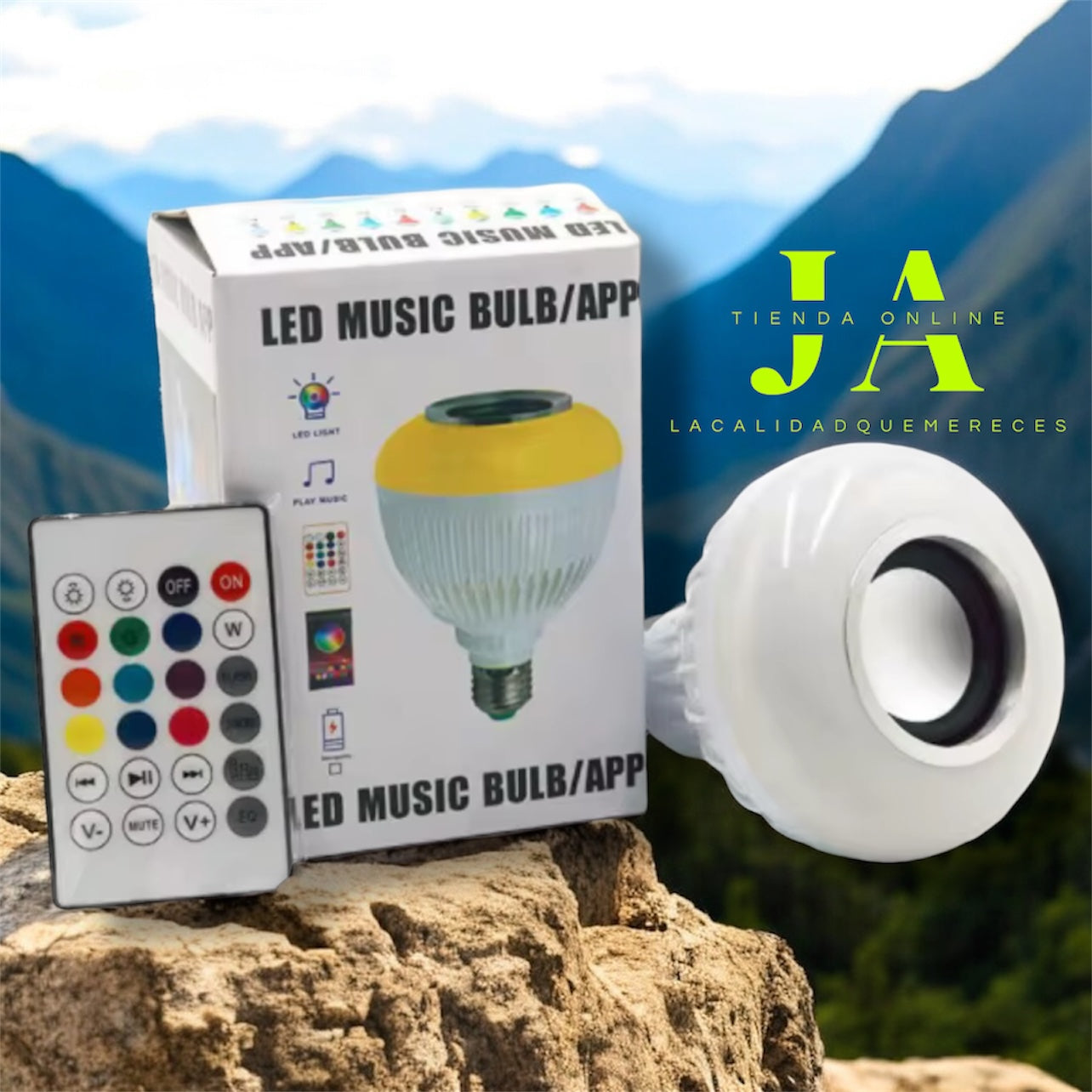 BOMBILLO DE LUZ LED EN MULTIPLES COLORES Y BOCINA BLUETOOTH INTEGRADA