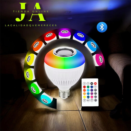 BOMBILLO DE LUZ LED EN MULTIPLES COLORES Y BOCINA BLUETOOTH INTEGRADA