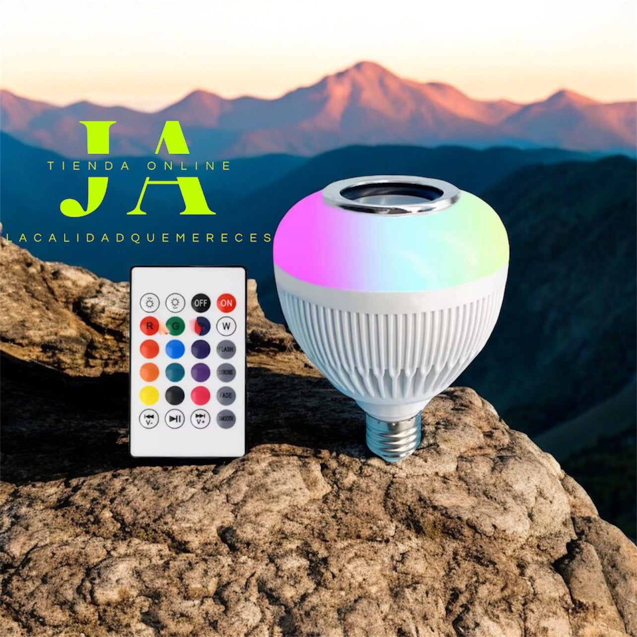 BOMBILLO DE LUZ LED EN MULTIPLES COLORES Y BOCINA BLUETOOTH INTEGRADA