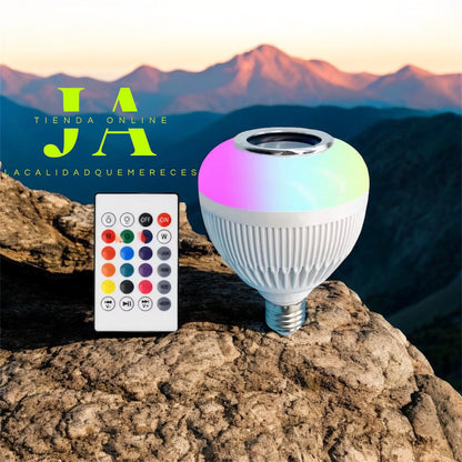 BOMBILLO DE LUZ LED EN MULTIPLES COLORES Y BOCINA BLUETOOTH INTEGRADA