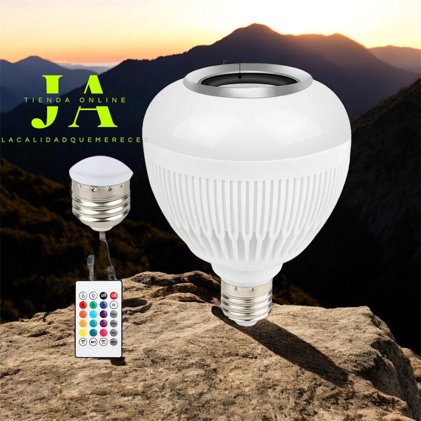 BOMBILLO DE LUZ LED EN MULTIPLES COLORES Y BOCINA BLUETOOTH INTEGRADA