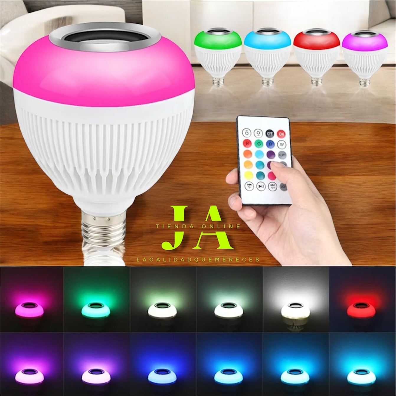 BOMBILLO DE LUZ LED EN MULTIPLES COLORES Y BOCINA BLUETOOTH INTEGRADA