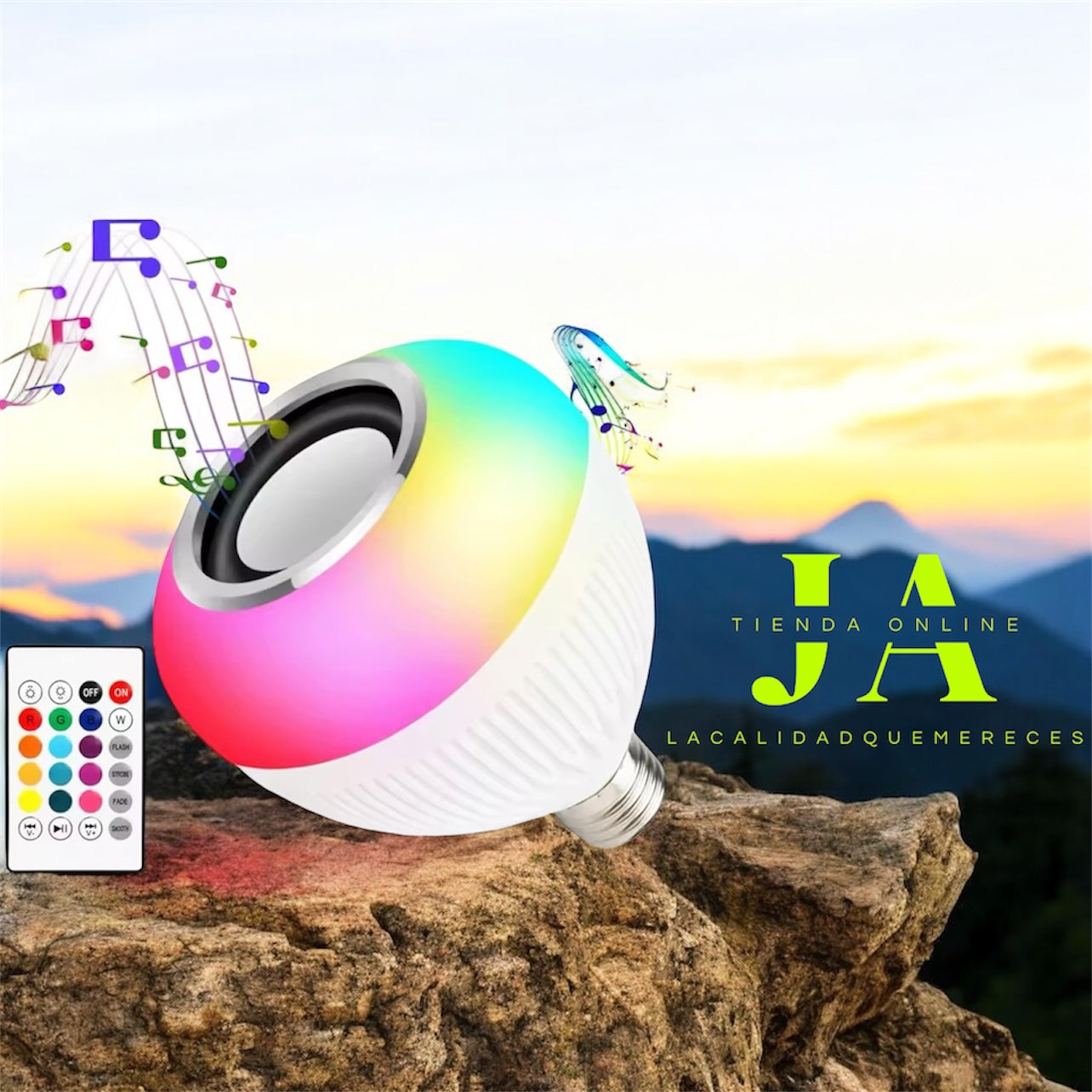 BOMBILLO DE LUZ LED EN MULTIPLES COLORES Y BOCINA BLUETOOTH INTEGRADA